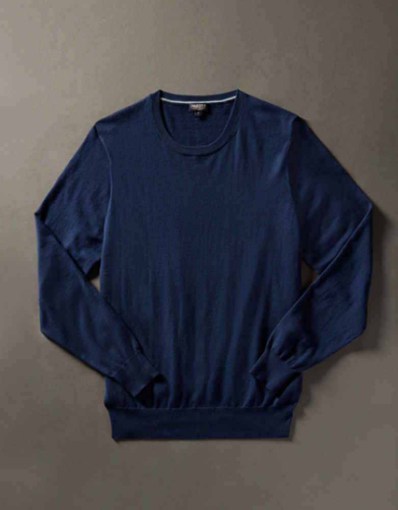 The Marine Navy Heather Movement Crewneck Sweater by Faherty