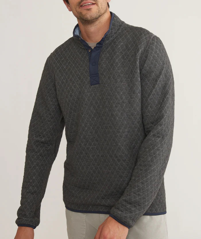 Front view of the Corbet Reversible Pullover by Marine Layer in the Charcoal color