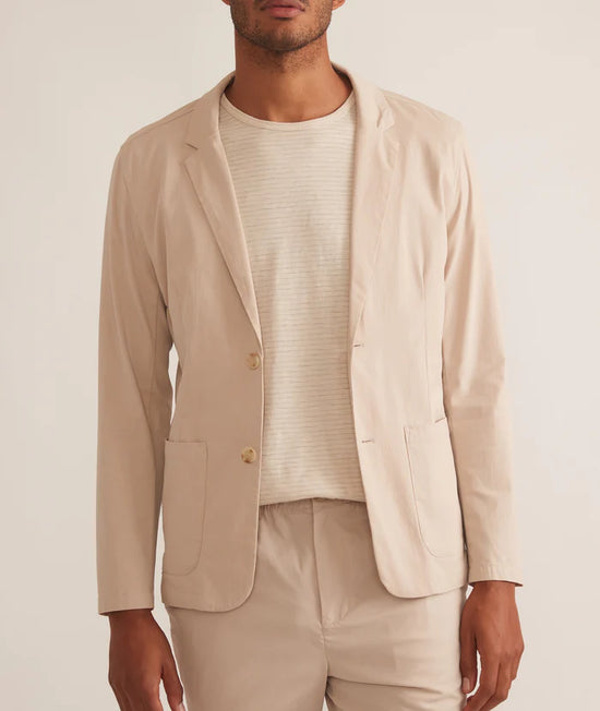 Front view of the men's Breeze Blazer in the color Stone by Marine Layer 