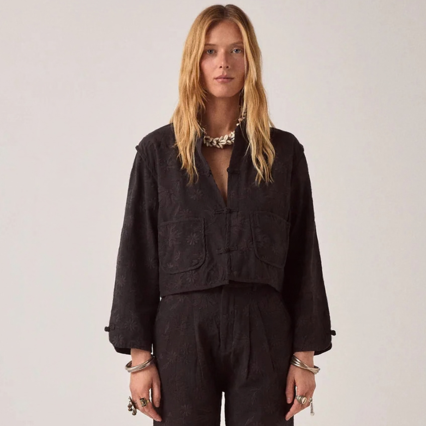 Maison Hotel Mandarin Onyx Lotus Jacket, available at Harbour Thread boutique in St. Pete, FL