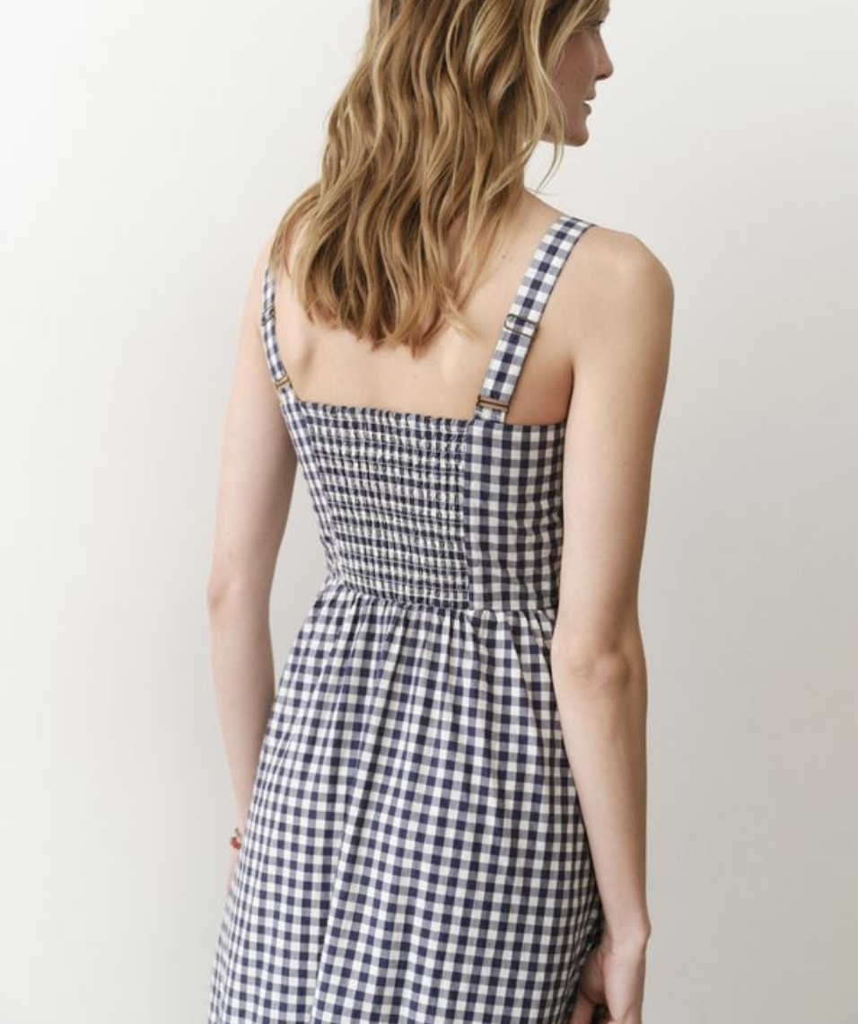 Marine Layer Demi Poplin Midi Dress Navy Gingham / M