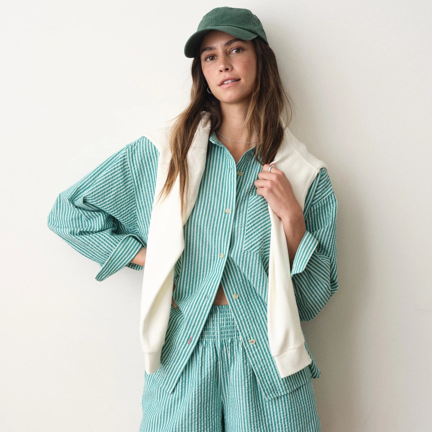 Marine Layer Gracey Oversized Seersucker Shirt in Slushy Stripe, now available at Harbour Thread boutique