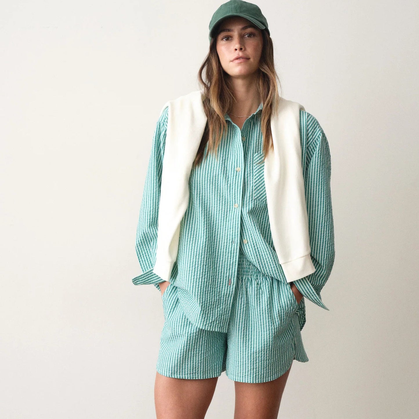 Marine Layer Isla Seersucker Short in Slushy Stripe, now available at Harbour Thread boutique