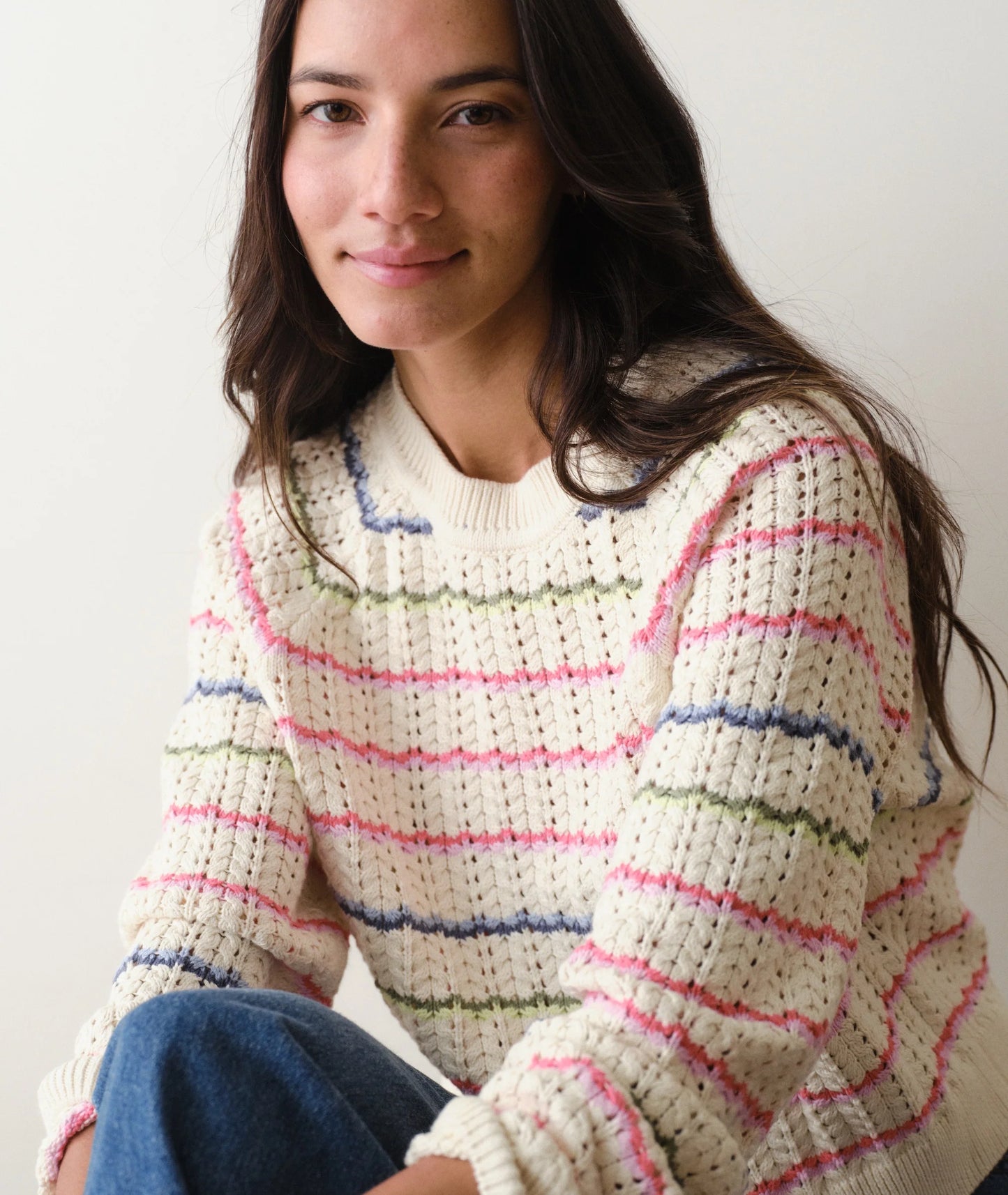 Women's striped pointelle sweater