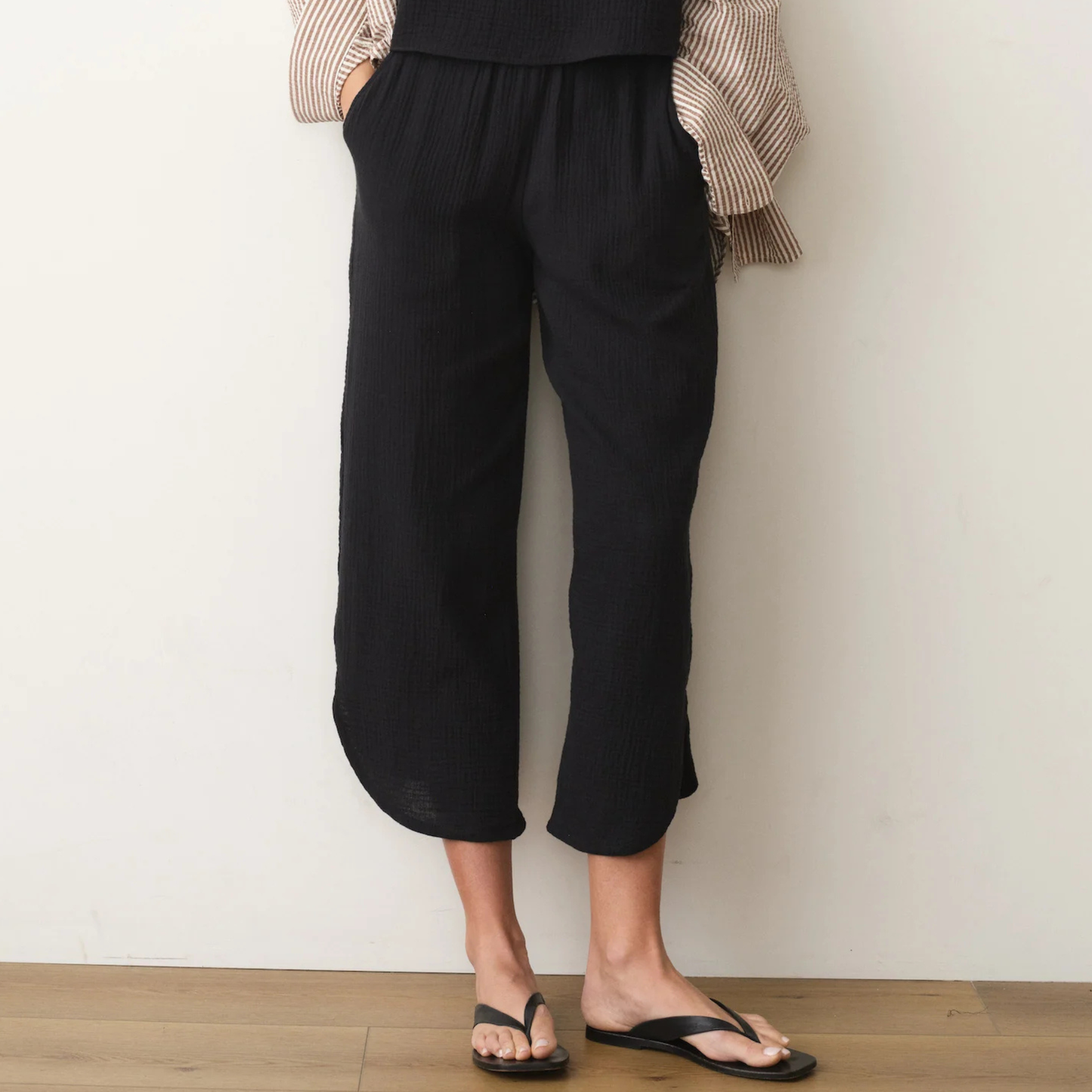 Marine Layer Cali Double Cloth Pant in Black, now available at Harbour Thread boutique.