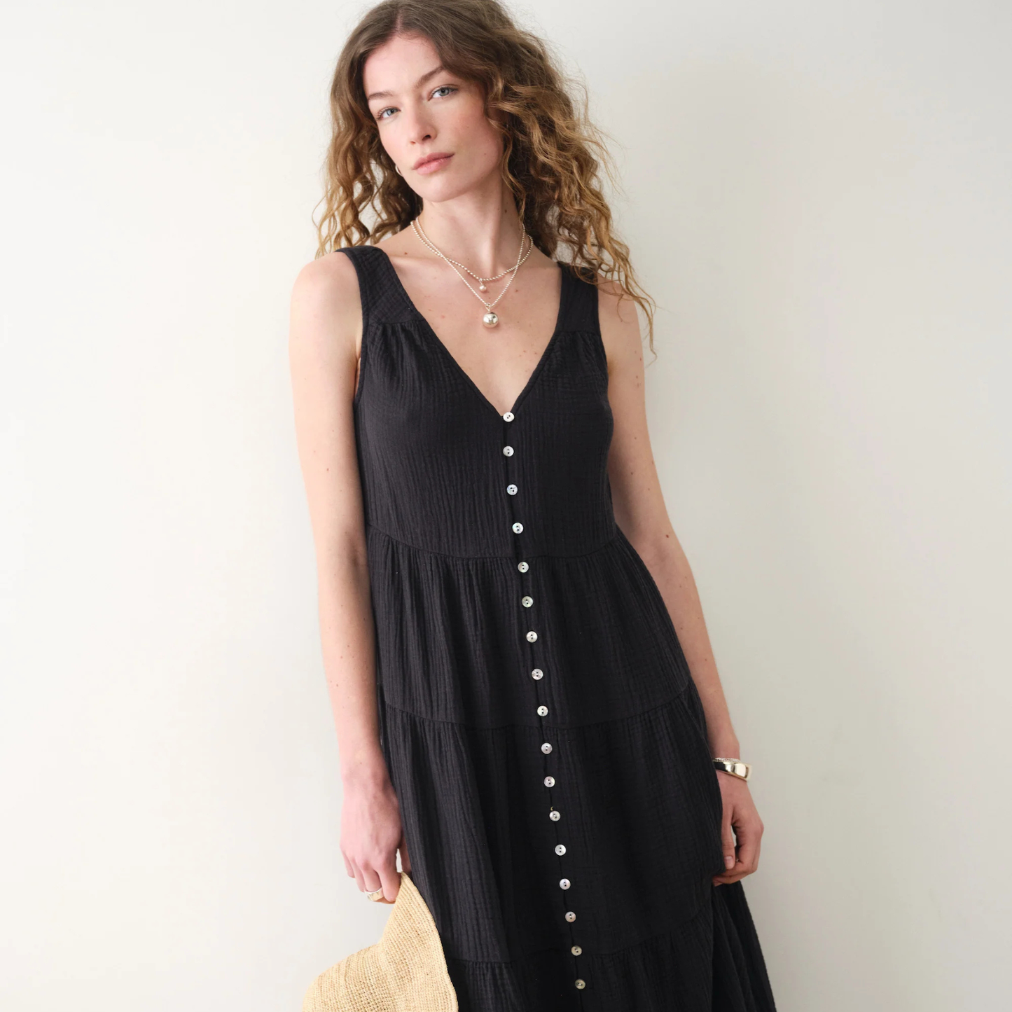 Marine Layer Corinne Maxi Button Front Dress in Black, available at Harbour Thread boutique