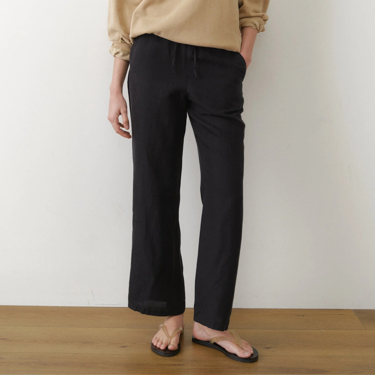 Marine Layer Women's Linen Drawstring Pants in Black, available at Harbour Thread Burlington