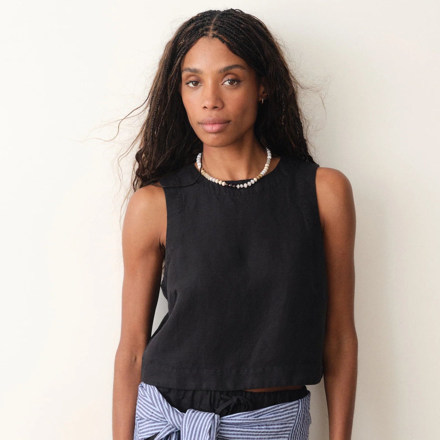 Marine Layer Black Quinn Linen Tank, now available at Harbour Thread boutique