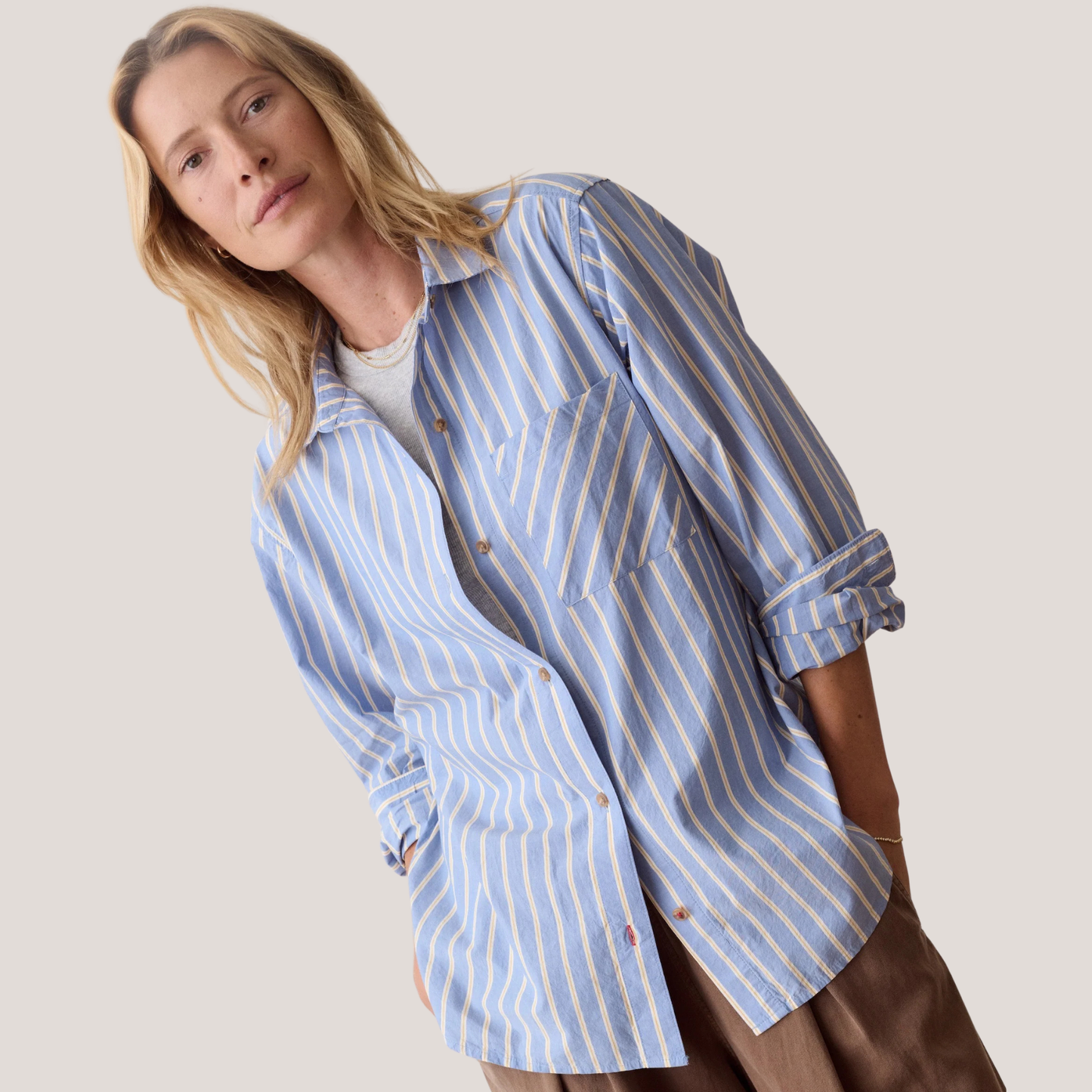 Marine Layer Jane Relaxed Cali Poplin Shirt in Blue Stripe