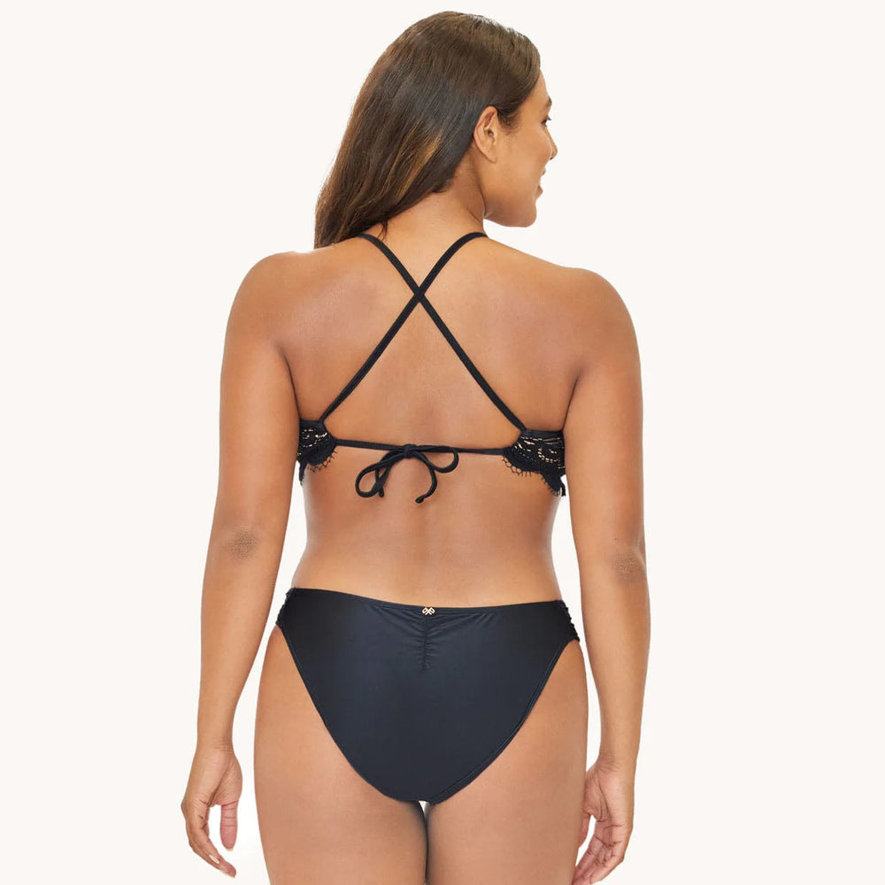 Back view of the fuller coverage Midnight Lace Fanned Bottoms by PQ Swim