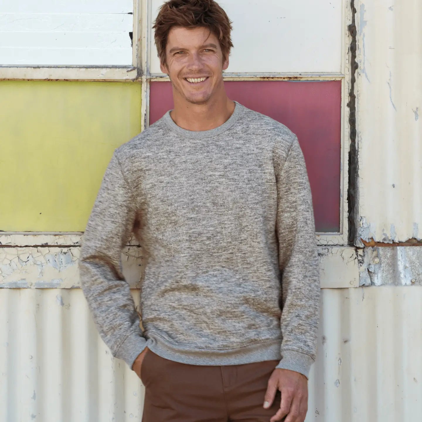 Mollusk Heathered Crew long sleeve men's sweatshirt in Gray