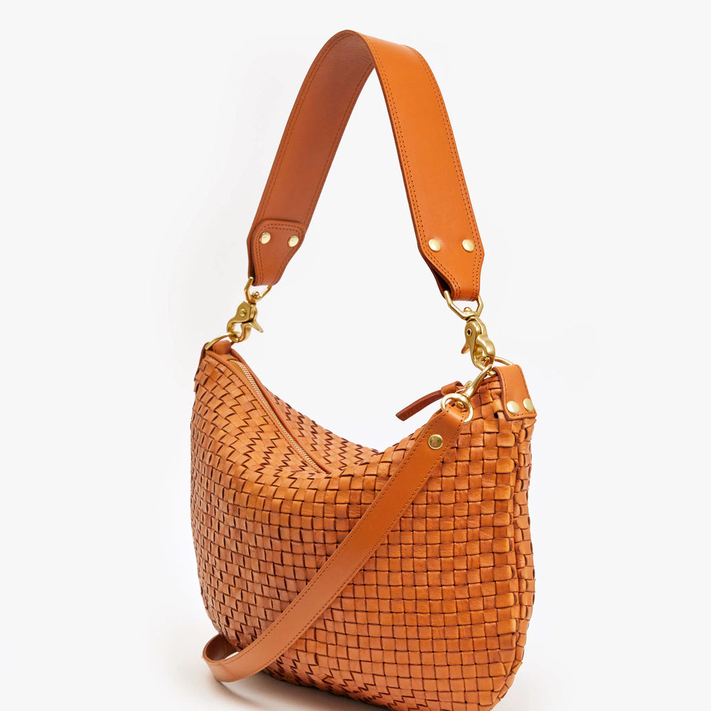 Woven tan leather bag
