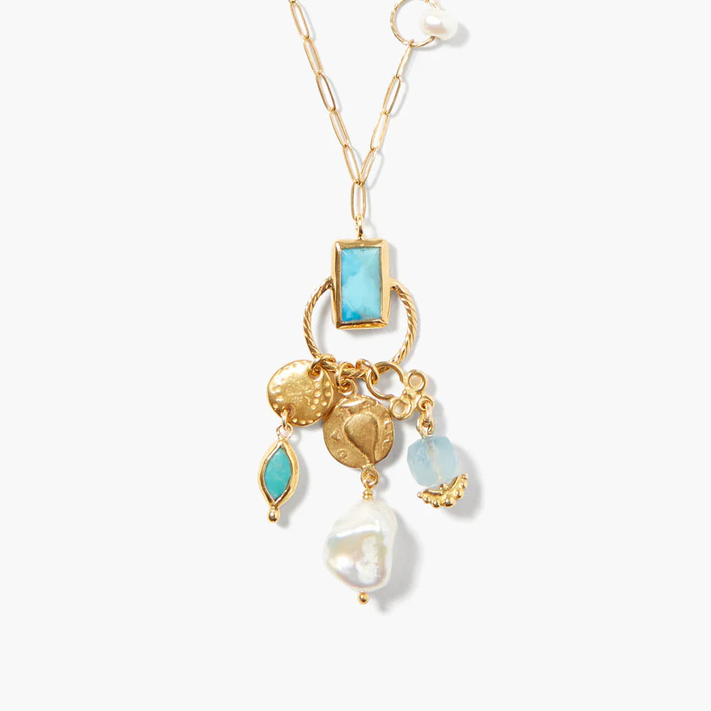 Design detail on Chan Luu's Turquoise Mix Halo Charm Necklace