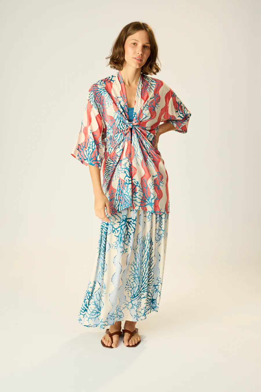 Open front kimono top from Natalie Martin styles with knot tie front