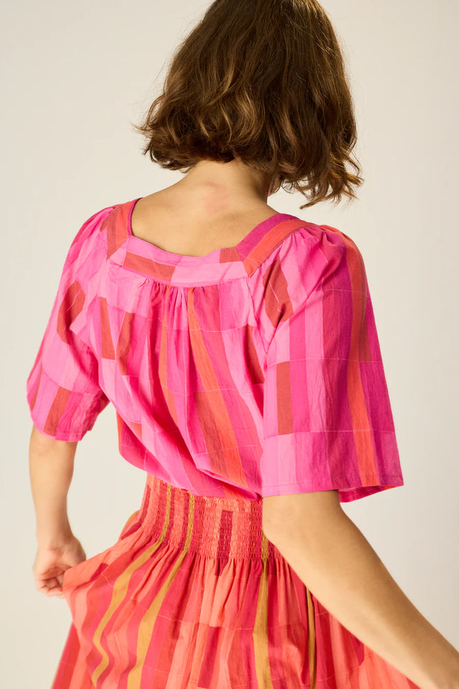 
                      
                        Multi pink short sleeve cotton top
                      
                    