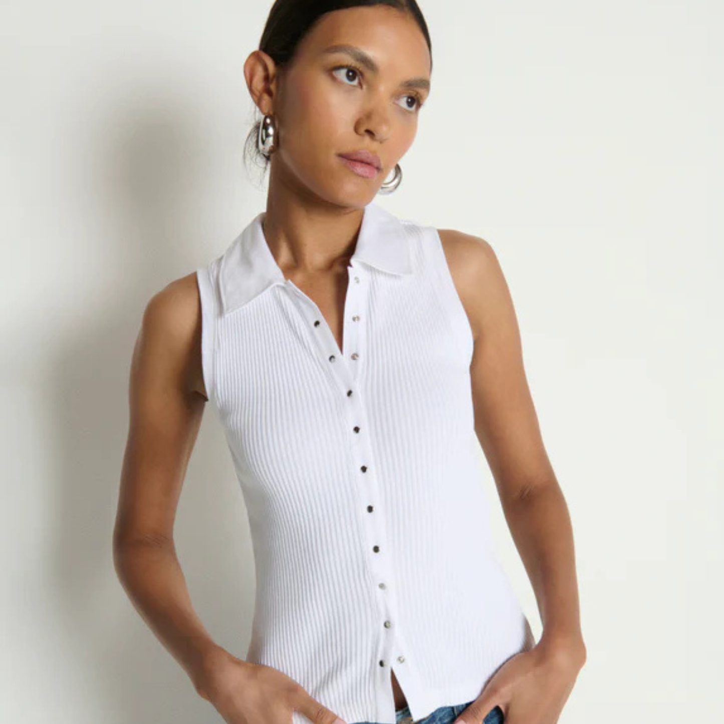 Nation LTD White Jaylin Polo Top, available now at Harbour Thread boutique