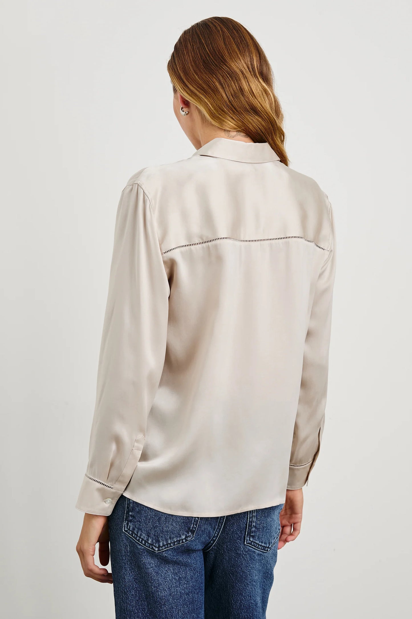 Back view of the Moonbeam Long Sleeve Silk Oak Shirt by Rails