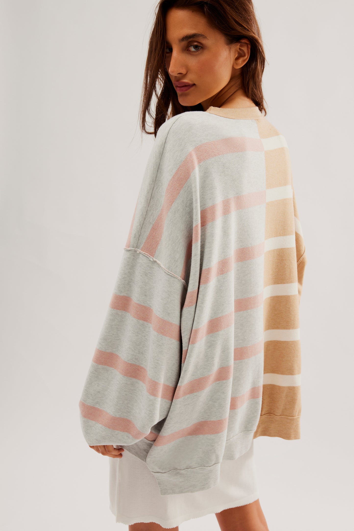 Free People Uptown Stripe Pullover - Camel Grey Combo