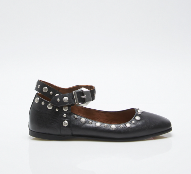 
                      
                        Black studded flats with ankle strap
                      
                    