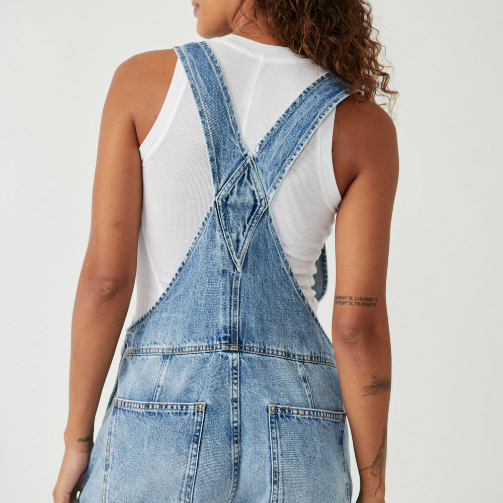 Back view of the Free People Ziggy Shortall in medium wash denim color