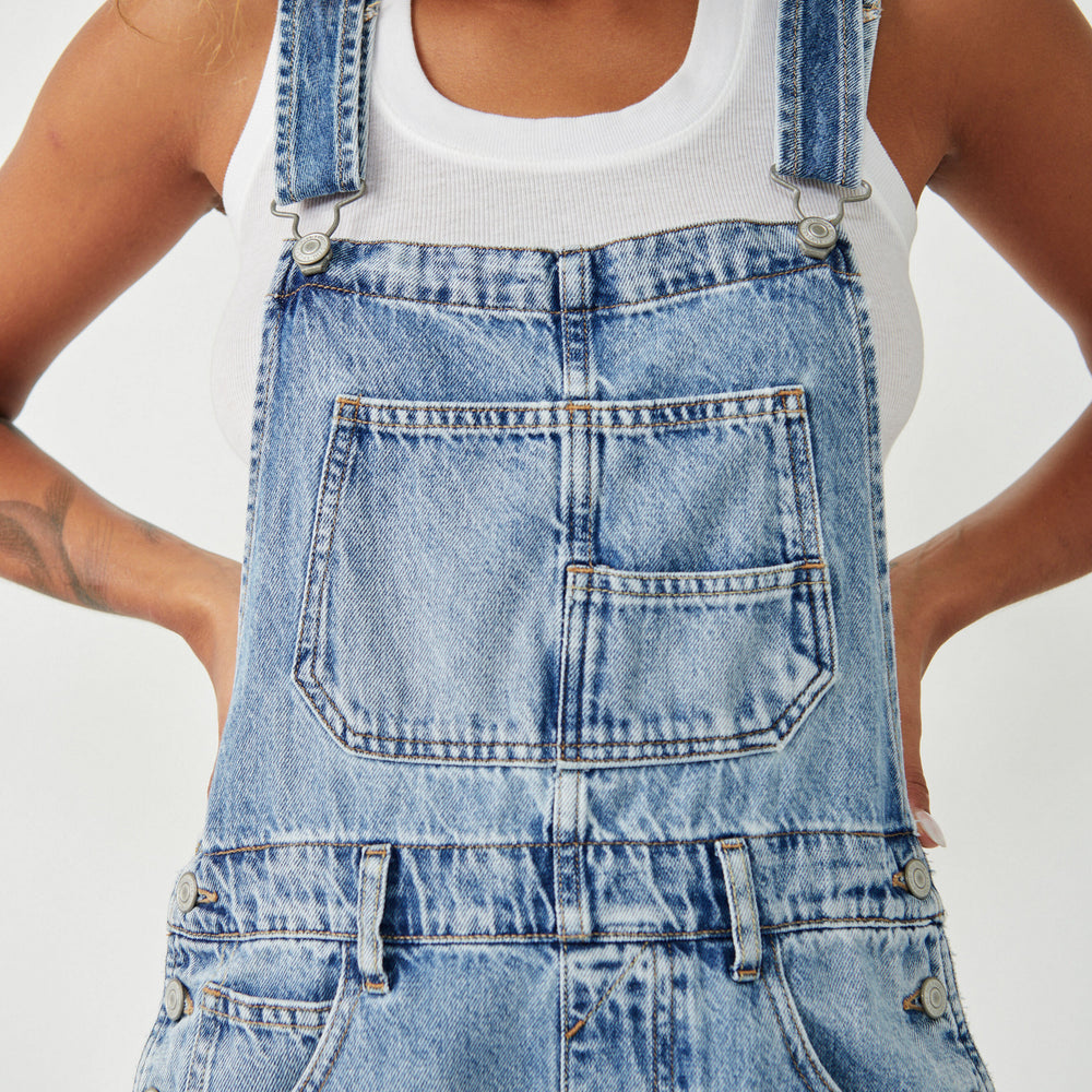 
                      
                        Front view of the Free People Ziggy Shortall in medium wash denim color
                      
                    