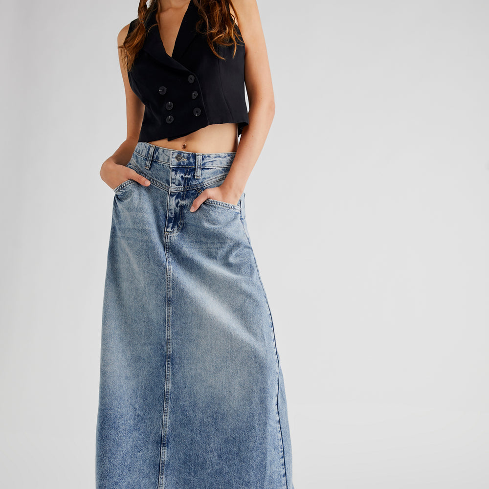 Free People Come As You Are Denim Maxi Skirt - Medium Indigo