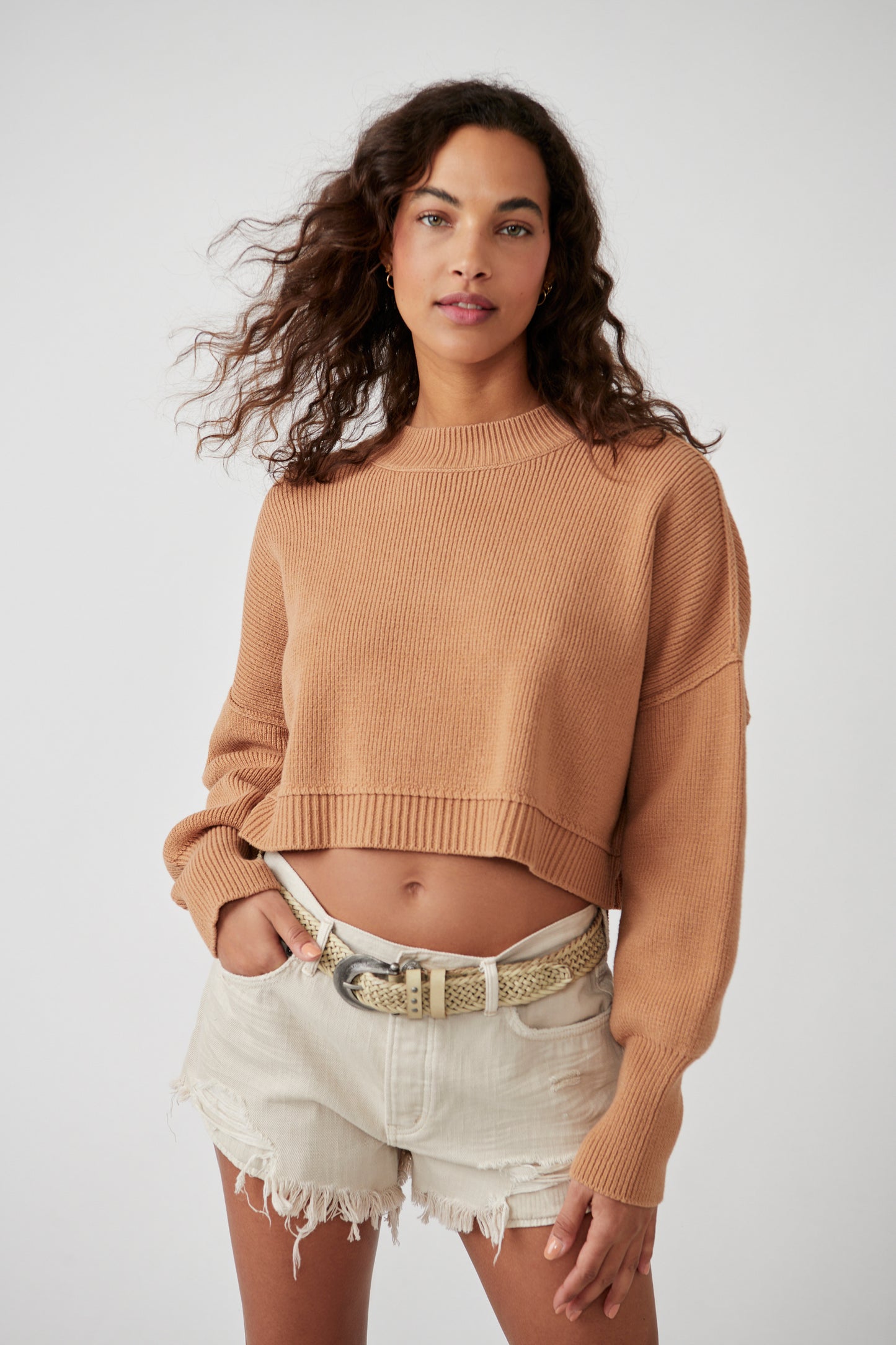 Load image into Gallery viewer, Free People Easy Street Crop Pullover - Camel
