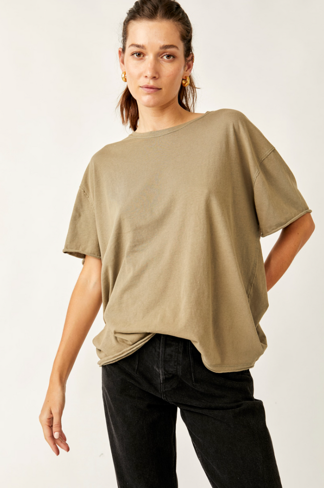 
                      
                        This staple from Free People's We The Free collection offers a wide, boxy fit with dropped shoulders and raw edge seaming details for a little something extra.
                      
                    