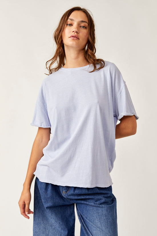 Front view of the oversized Free People Nina Tee in the color Chambray Sky