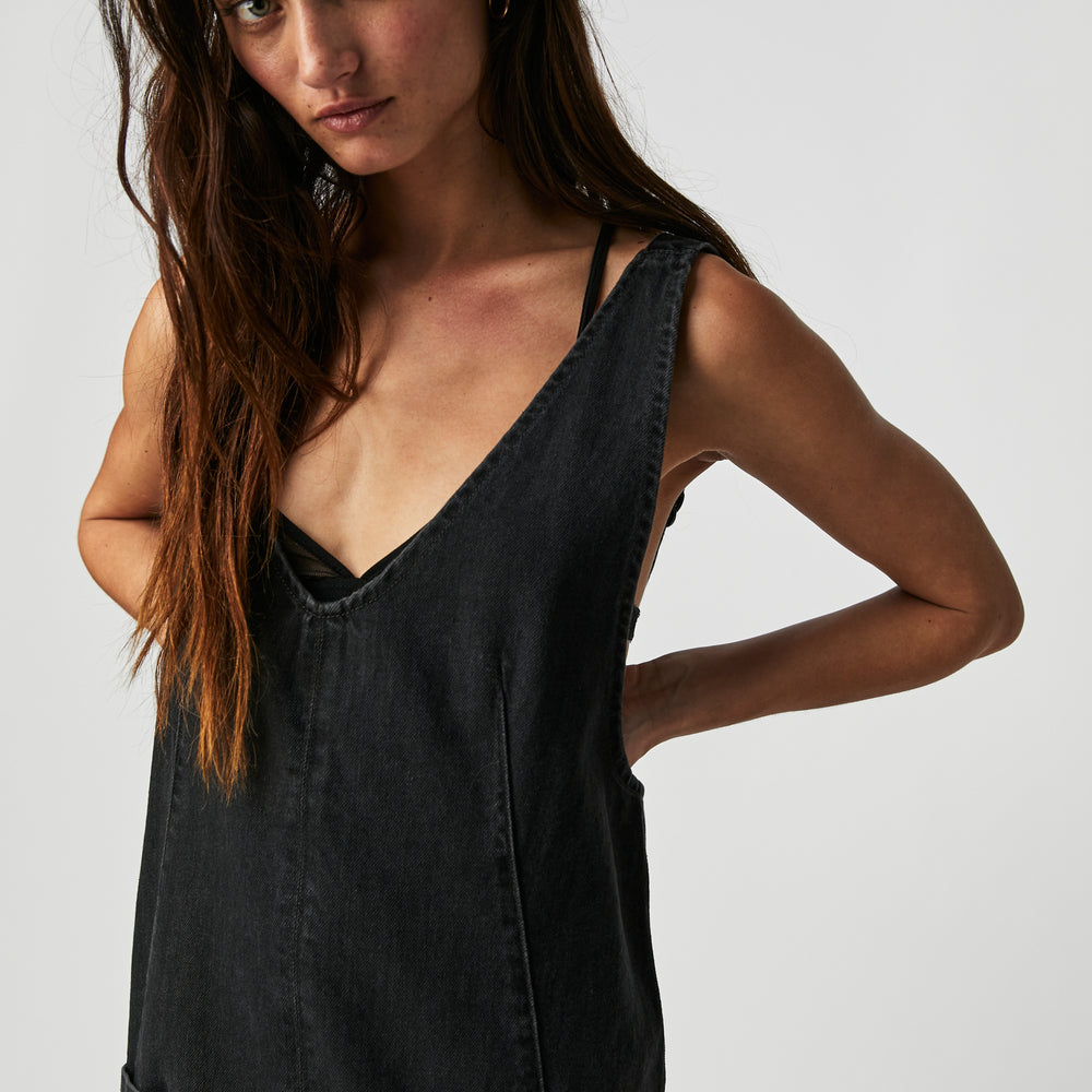 
                      
                        Front detail on the Mineral Black High Roller Jumpsuit by Free People
                      
                    