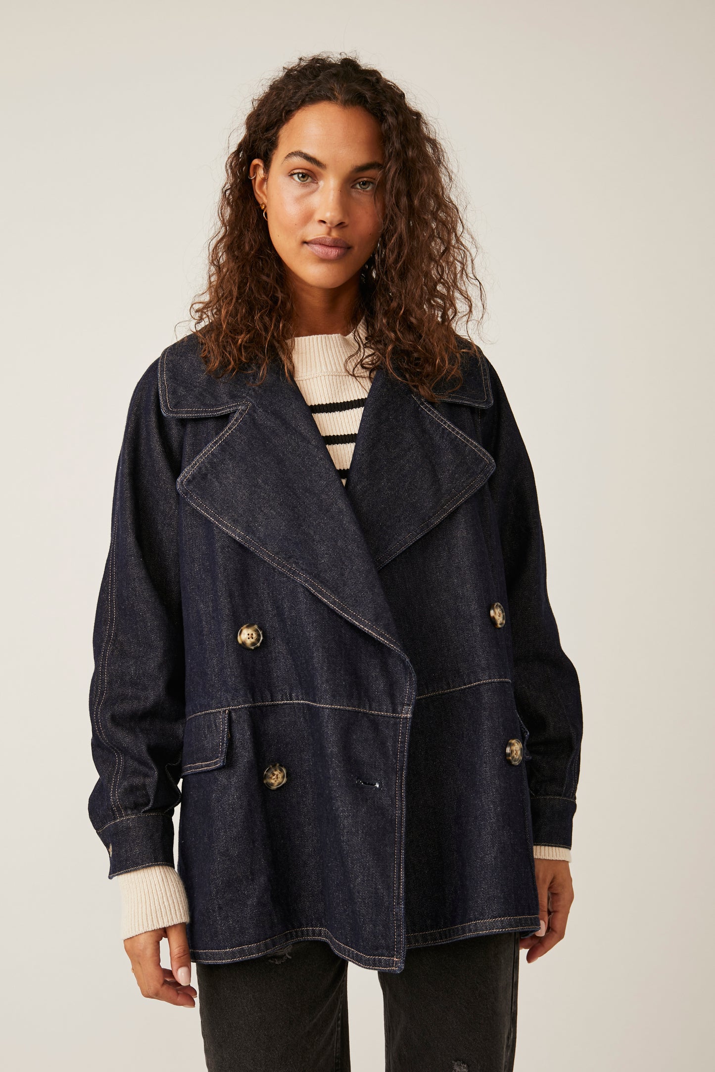 Free People Denim Car Coat - Rinse Wash