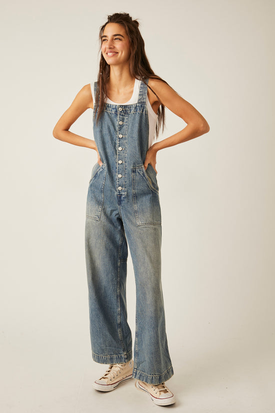 Free People Fields Of Flowers Wide Leg Overalls - Johnny Blue