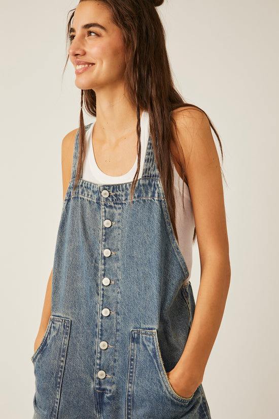 Free People Fields Of Flowers Wide Leg Overalls - Johnny Blue