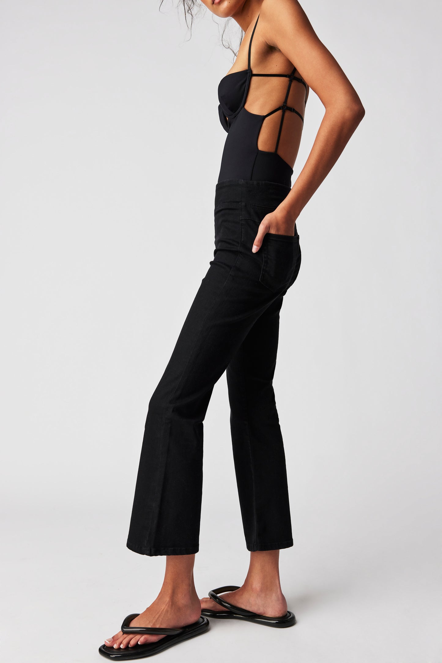 Load image into Gallery viewer, Free People In My Feelings Cropped Slim Flare Jeans - Solid Black
