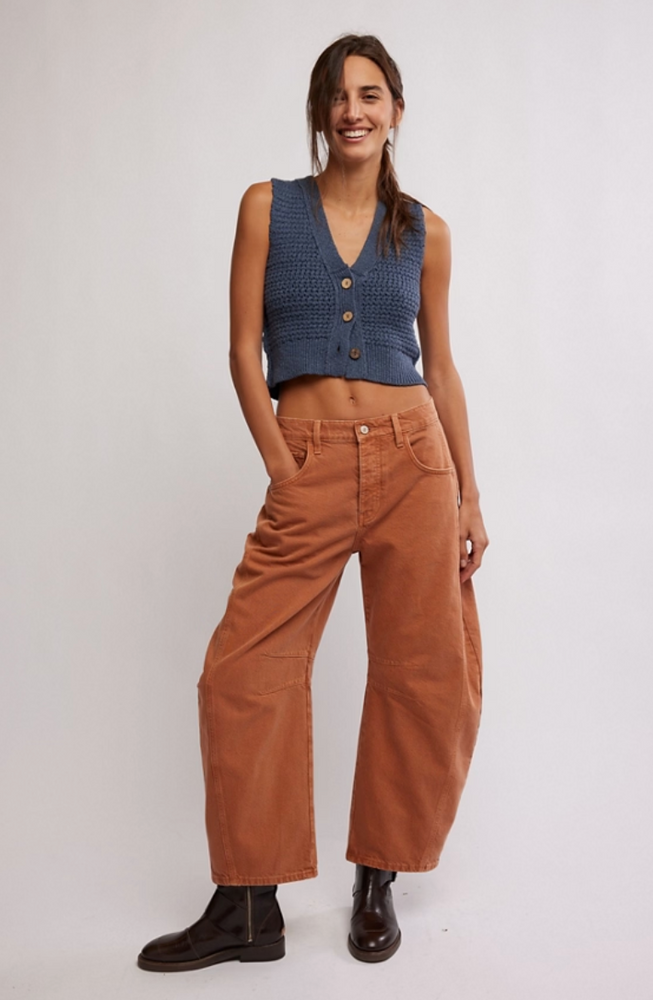 
                      
                        Women's orange barrel jeans
                      
                    