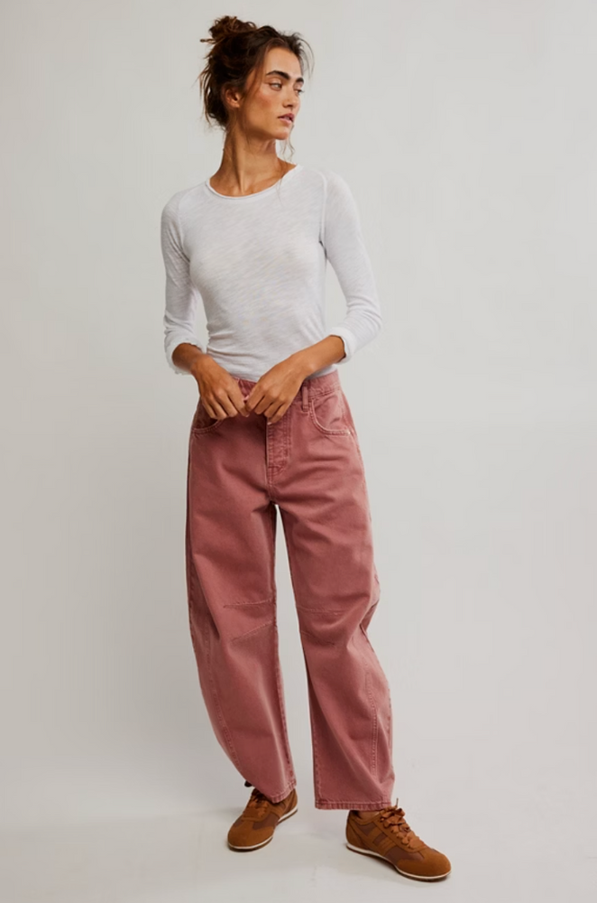 
                      
                        Women's pink barrel jeans from Free People
                      
                    