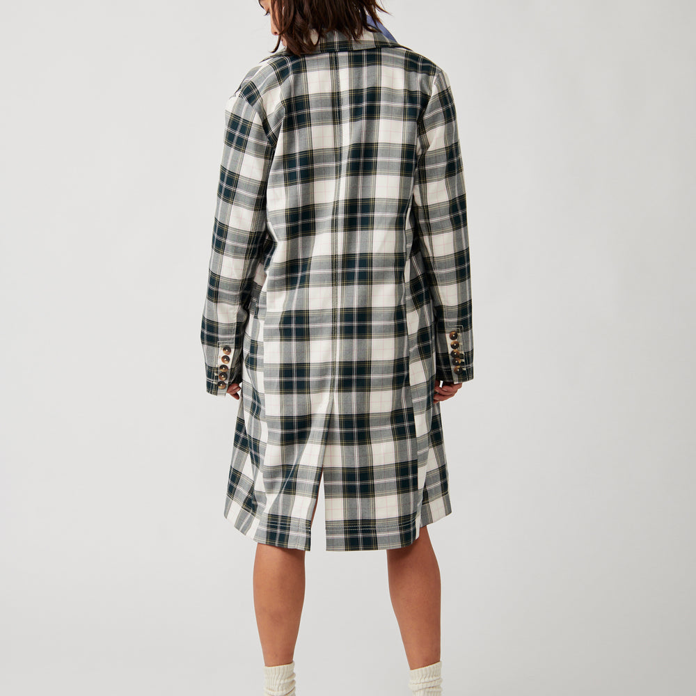 Free People Freddie Longline Plaid Blazer - Green Plaid