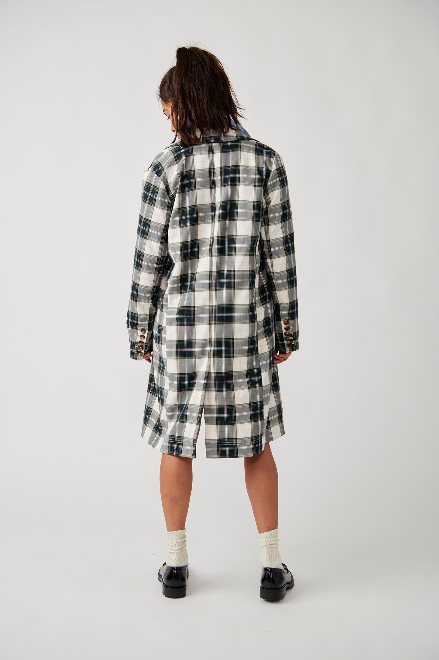 Free People Freddie Longline Plaid Blazer - Green Plaid