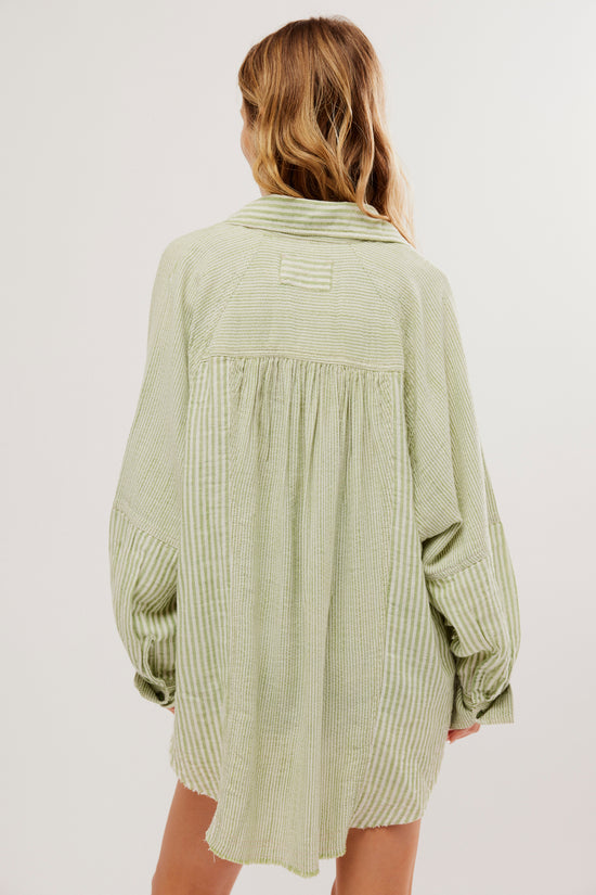 Back view of the Free People Indigo Skies Striped Shirt in the color Sage Combo