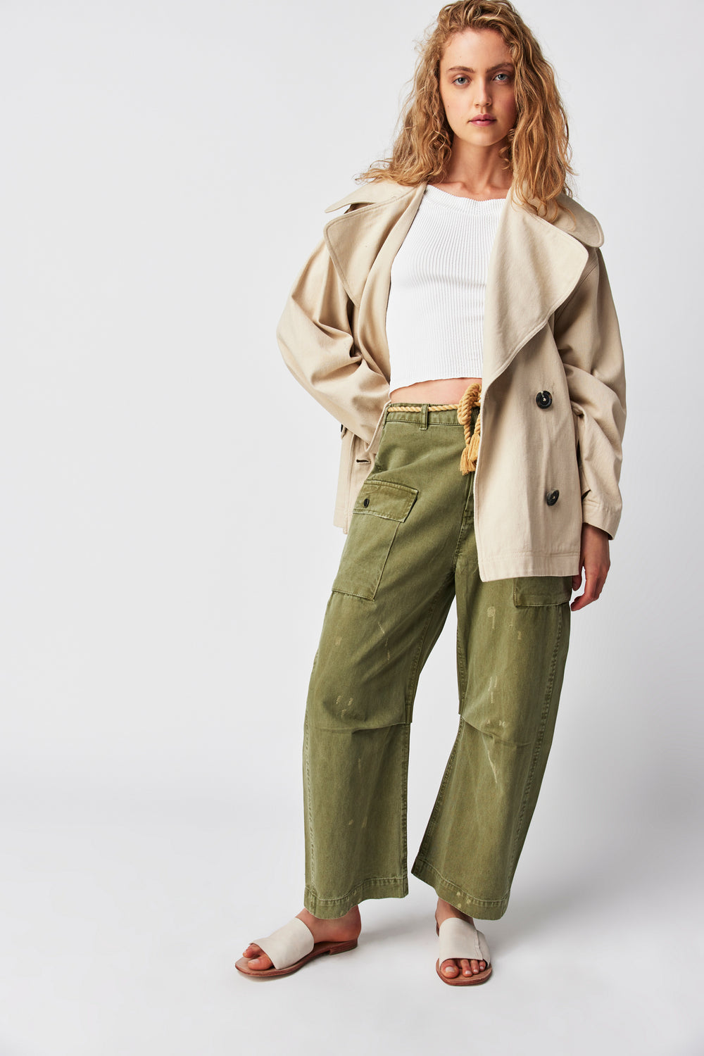 Free People Mending Heart Barrel Utility Pants - Green