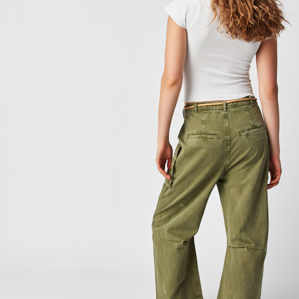 Free People Mending Heart Barrel Utility Pants - Green