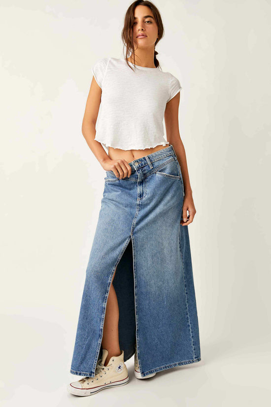 Free People Come As You Are Denim Maxi Skirt - Sapphire Blue Slit