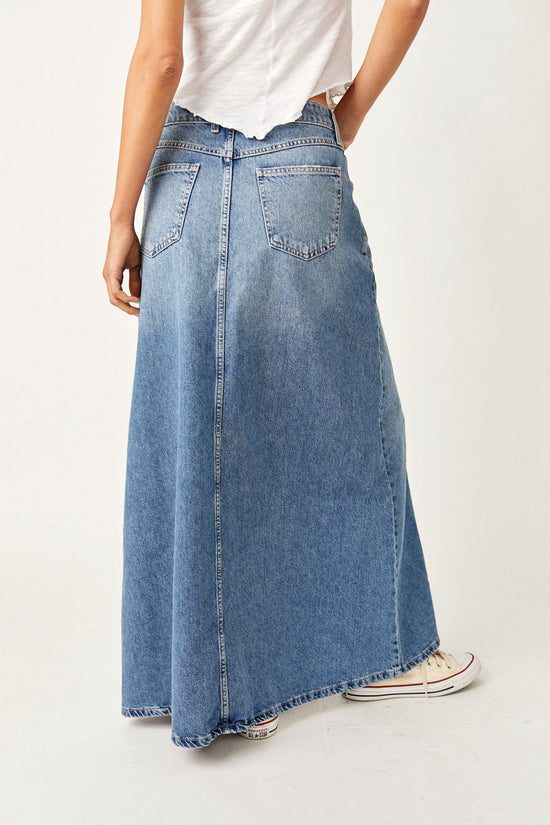 Free People Come As You Are Denim Maxi Skirt - Sapphire Blue Slit
