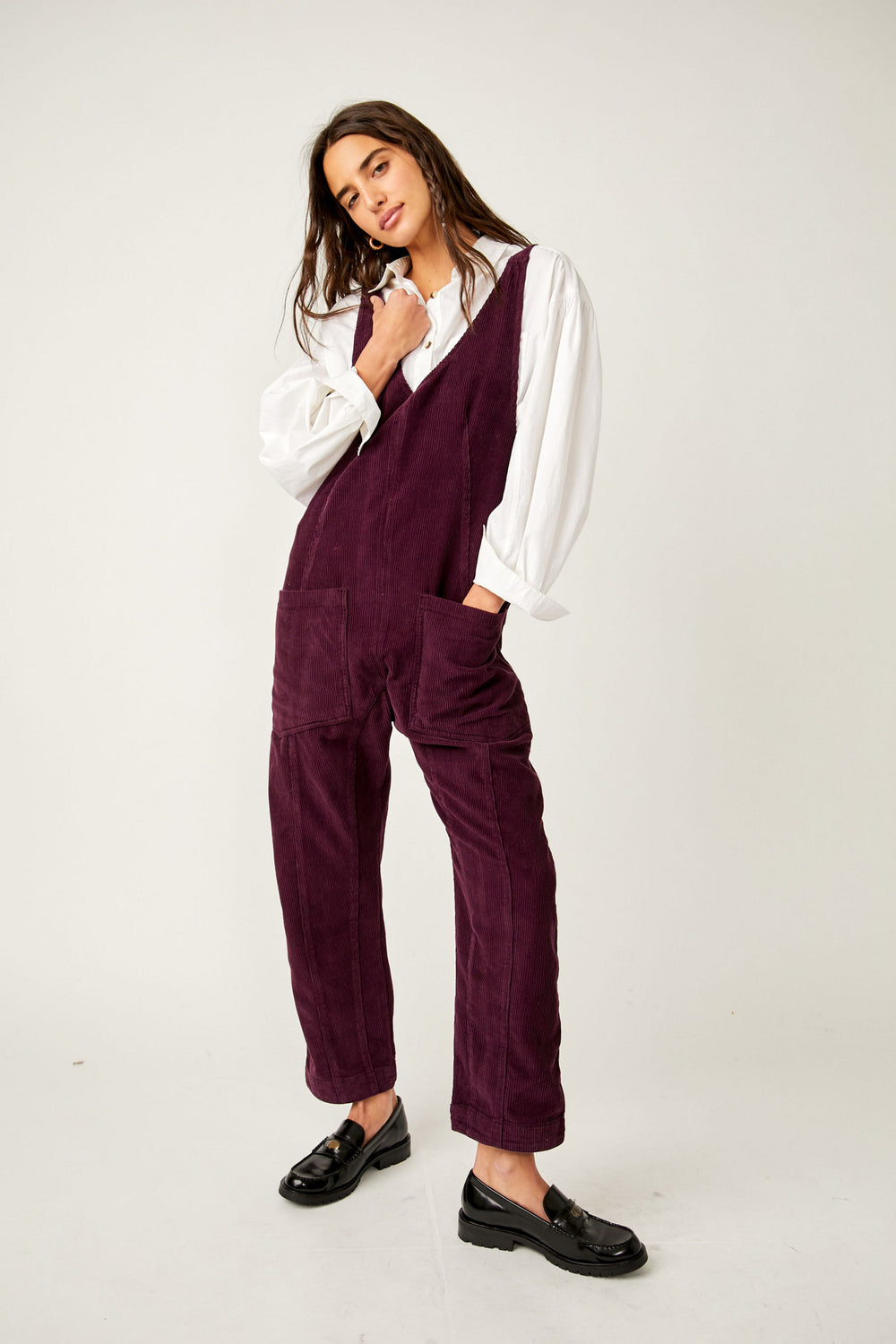 Free People High Roller Cord Jumpsuit - Italian Plum