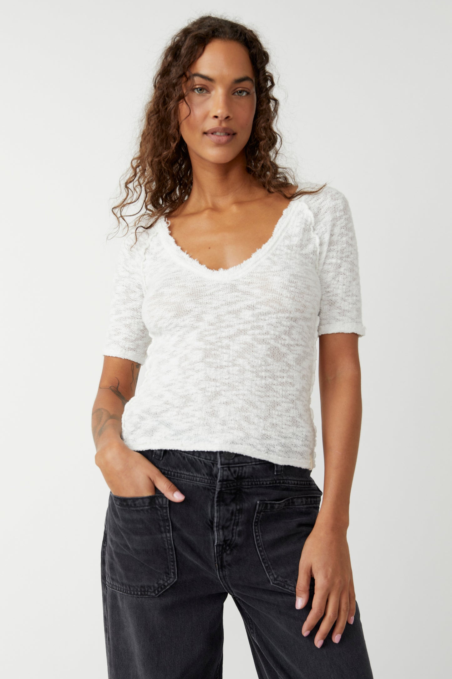Front view of the Free People Francis Tee in the color Ivory
