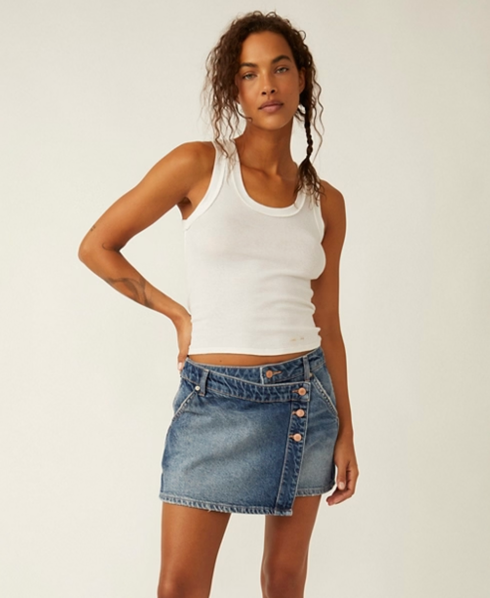 Shop the asymmetrical Wynne Denim Mini Skirt by Free People at Harbour Thread for fun spring and summer style