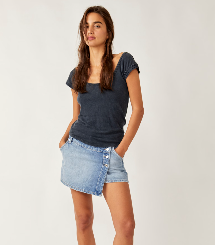 
                      
                        The light wash Wynne Denim Mini Skirt by Free People is available to shop at Harbour Thread
                      
                    