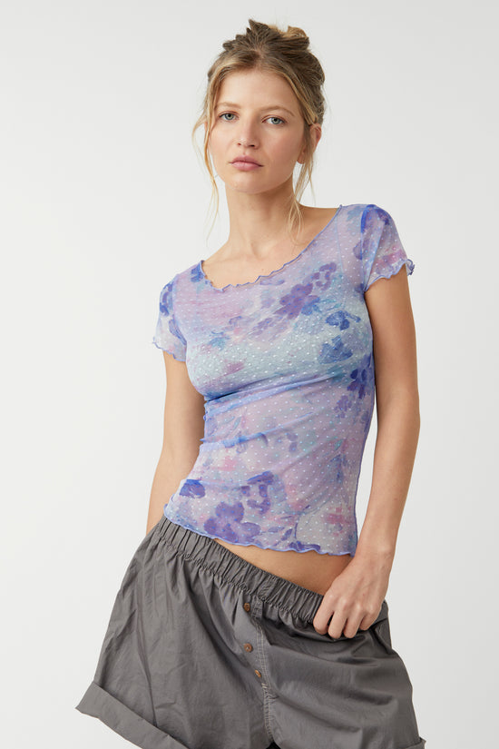 Front view of the Free People Printed On The Dot Baby Tee in the color Spring Rain Combo