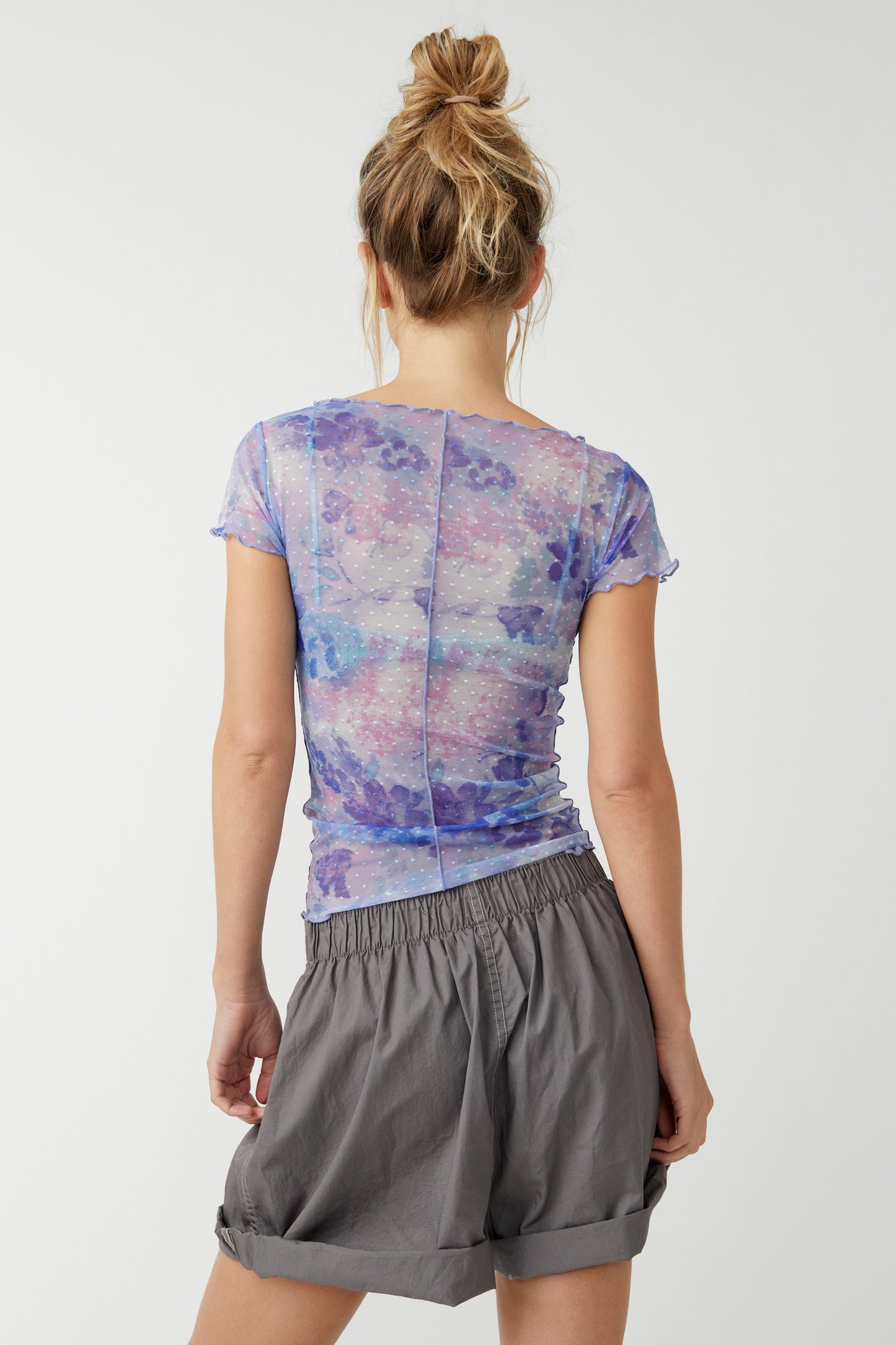 Back view of the Free People Printed On The Dot Baby Tee in the color Spring Rain Combo