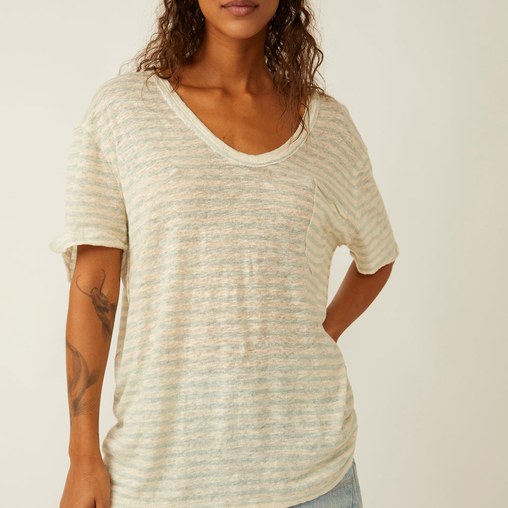 
                      
                        Front view of the Free People All I Need Stripe Tee in the color Mineral Sea Combo
                      
                    